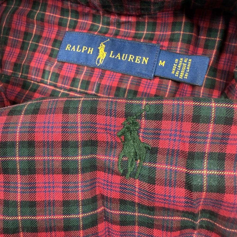 Polo Ralph Lauren Oxford Button Front Shirt Men's Plaid Medium Red Green